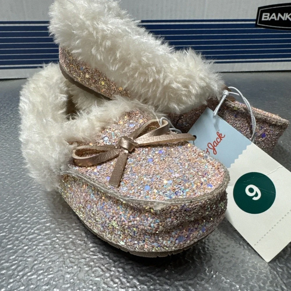 Cat and Jack Moccasins Slippers Slip- On Pink Glitter Medora Size 9 NEW!